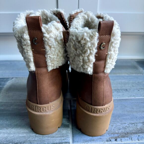 Circus Sam Edelman Brown Combat Boots Warm Faux Fur Rubber Sole Lace and Zip Up - Picture 5 of 8